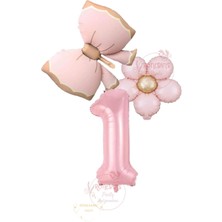 Rönesans Pembe Renk Fiyonk Papatya ve Rakam Folyo Balon Seti Yaş 1