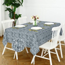 Canvas Wicker Açık Indigo Sıvı Geçirmez Leke Tutmaz Masa Örtüsü