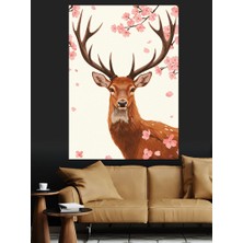 Kiraz Çiçeği ve Geyik Dekoratif Kanvas - Mdf Ahşap Tablo