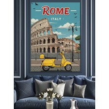 Roma ve Sarı Vespa Posteri Dekoratif Kanvas - Mdf Ahşap Tablo