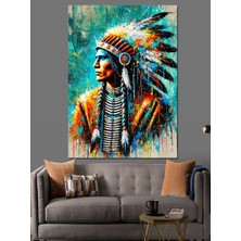 Kızılderili ve Renkli Tasarım Dekoratif Kanvas - Mdf Ahşap Tablo