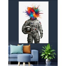Soyut Astronot ve Renk Cümbüşü Dekoratif Kanvas - Mdf Ahşap Tablo