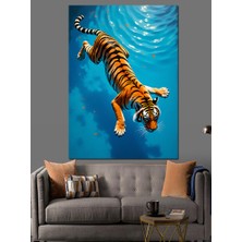 Su Altında Kaplan Dekoratif Kanvas - Mdf Ahşap Tablo