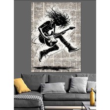 Elektro Gitar ve Enerji Gazete Fon Dekoratif Kanvas - Mdf Ahşap Tablo