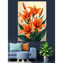 Turuncu Zambak Çiçekleri Dekoratif Kanvas - Mdf Ahşap Tablo