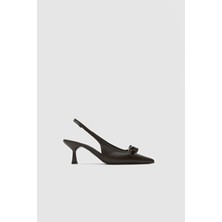 Seniorah  Kahverengi Cilt Fiyonklu Kadın Topuklu Ayakkabı