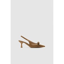 Taba Cilt Fiyonk Detaylı Kadın Topuklu Ayakkabı