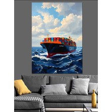 Dalgalar Üzerinde Gemi Dekoratif Kanvas - Mdf Ahşap Tablo
