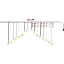 3 Metre Yıldız Perde Sarı LED Işık Fişli 16 Saçaklı Sarkıt Aydınlatma Ramazan Yılbaşı Ev Süs Işığı