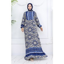 Sefa Merve Viskon Kumaş Düğmeli Elbise 2005-04 Lacivert