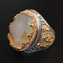 Pigado 925 Ayar Gümüş Özel Tasarımlı Yemen Akik Taşlı Erkek Yüzük