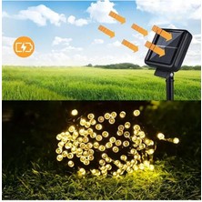 12 Metre 100 LED Solar Lamba Güneş Enerjili Sarı Işık Top Zincir Bahçe Aydınlatma Parti Süs Lambası