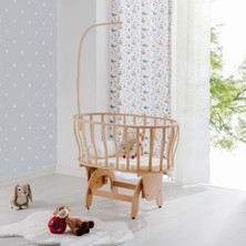 BW6230-PRATO Doğal Ahşap Sepet Beşik - Sallanır- Tekerlekli - Yeni Doğan Beşiği - 50X90 - Uyku Setli