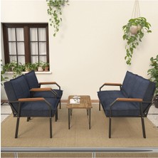 Mygusi Hayal Serisi Balkon, Bahçe, Cafe - Metal Kanepe Koltuk Takımı - 2+1+1 Sehpalı - Lacivert