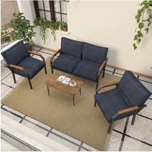 Mygusi Hayal Serisi Balkon, Bahçe, Cafe - Metal Kanepe Koltuk Takımı - 2+1+1 Sehpalı - Lacivert