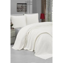 Pamuklu Çift Kişilik Yatak Örtüsü Porte Pike Takımı Yumuşak Krem