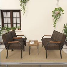 Mygusi Hayal Serisi Balkon, Bahçe, Cafe - Metal Kanepe Koltuk Takımı - 2+1+1 Sehpalı - Kahverengi