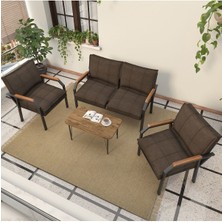 Mygusi Hayal Serisi Balkon, Bahçe, Cafe - Metal Kanepe Koltuk Takımı - 2+1+1 Sehpalı - Kahverengi