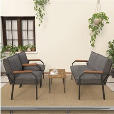 Mygusi Hayal Serisi Balkon, Bahçe, Cafe - Metal Kanepe Koltuk Takımı - 2+1+1 Sehpalı - Koyu Gri