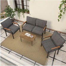 Mygusi Hayal Serisi Balkon, Bahçe, Cafe - Metal Kanepe Koltuk Takımı - 2+1+1 Sehpalı - Koyu Gri