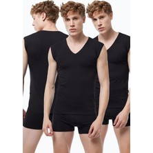 Malabadi Erkek Siyah 3 Lü Paket V Yaka Iz Yapmayan Modal Kolsuz Atlet 064