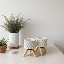 Serengeti Home Çizgili Beyaz Vazo, Iskandinav Stil Minimalist El Yapımı Düz Beyaz Beton Vazo, 15  cm