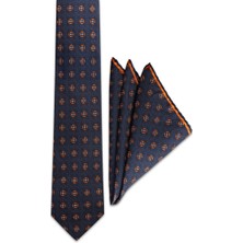 Turuncu Desenli Ipek Kravat Takımı