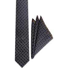 Lacivert Desenli Ipek Kravat Takımı