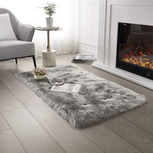 Saraz Halı Kuzu Post Peluş Gri Halı Yıkanabilir 75 x 100 cm Yumuşak Dokulu Rahat Kullanım