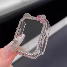 Habilis Apple Watch Seri 10/9/8/7 Uyumlu 46MM 45MM 42MM 41MM Ölçü Çizgi Film Karakteri Sevimli Kedi Taş Işleme Şeffaf Kasa Koruyucu