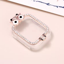 Habilis Apple Watch Seri 10/9/8/7 Uyumlu 41MM 42MM 45MM 46MM Ölçü Baykuş Figürlü Taş Işlemeli Şeffaf Sert Pc Kasa Koruyucu