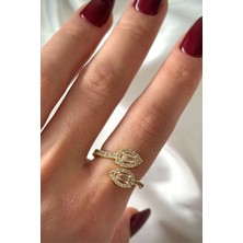Leo'Stone Premium Seri Bead Model Zirkon Taşlı Damla Tasarım Üstten Ayarlanabilir Kadın Çelik Yüzük