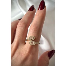 Leo'Stone Premium Seri Bead Model Zirkon Taşlı Damla Tasarım Üstten Ayarlanabilir Kadın Çelik Yüzük