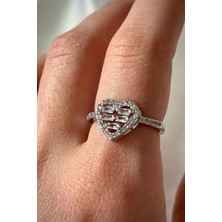 Leo'Stone Premium Seri Heart Layer Model Baget Taşlı Kalp Tasarım Ayarlanabilir Kadın Çelik Yüzük