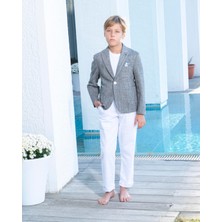 Butik Happy Kids Erkek Çocuk Gri Takım Elbise Keten Spor Takım 3-14 Yaş Ceket Pantolon Tişort 3-14 Yaş