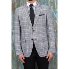 Erkek Slim Fit Mono Yaka Gri Yarım Astar Ceket
