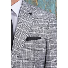 Erkek Slim Fit Mono Yaka Gri Yarım Astar Ceket