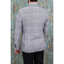 Erkek Slim Fit Mono Yaka Gri Yarım Astar Ceket