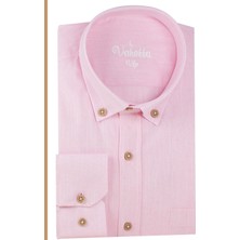 Varetta  Erkek Pembe Uzun Kollu Keten Efektli Cepli Pamuklu Gömlek