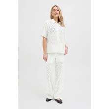 Jjxx Kadın Jxmıllıe Rahat Kesim Dantel Detaylı Kısa Kollu %100 Pamuk Gömlek 12270924 Ekru