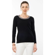 Desen Triko Kadın V Yaka Yakası Nakış Işlemeli Pamuklu Bluz 25759 Kırmızı