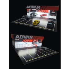 1:64 Ölçek Advan Temalı LED Işıklı Araç Modifiye Mağazası Maket/diorama