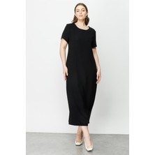 Moda Ilgi Kadın büyük Beden Kısa Kollu Uzun Elbise 8002 Siyah