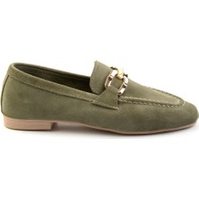 Bambi Yeşil Süet  Deri Kadın Loafer Ayakkabı K01763071002