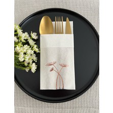 Kidspartim Rose Gold Yaldızlı Beyaz Cepli Havuç Çiçeği Kumaş Dokulu Air Laid Kanguru Peçete 6 Adet