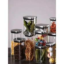 Vakum Krom Kapaklı Kare Cam Kavanoz 600ML 450ML Saklama Kabı 6 Adet