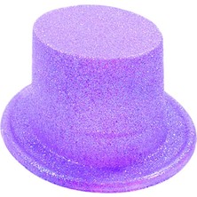 Ynt İthalat Floresan Mor Renk Simli Uzun Fötr Melon Şapka 12  cm