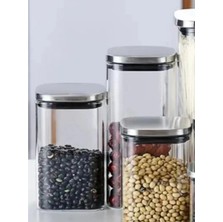 Vakum Krom Kapaklı Kare Cam Kavanoz 600ML 350ML Saklama Kabı 6 Adet