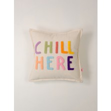 CHILL HERE - Motto Yıkanmış Keten Punch Kırlent Kılıfı - Renkli