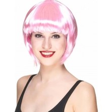 Ynt İthalat Soft Pembe Renk Parti Peruğu Küt Saç